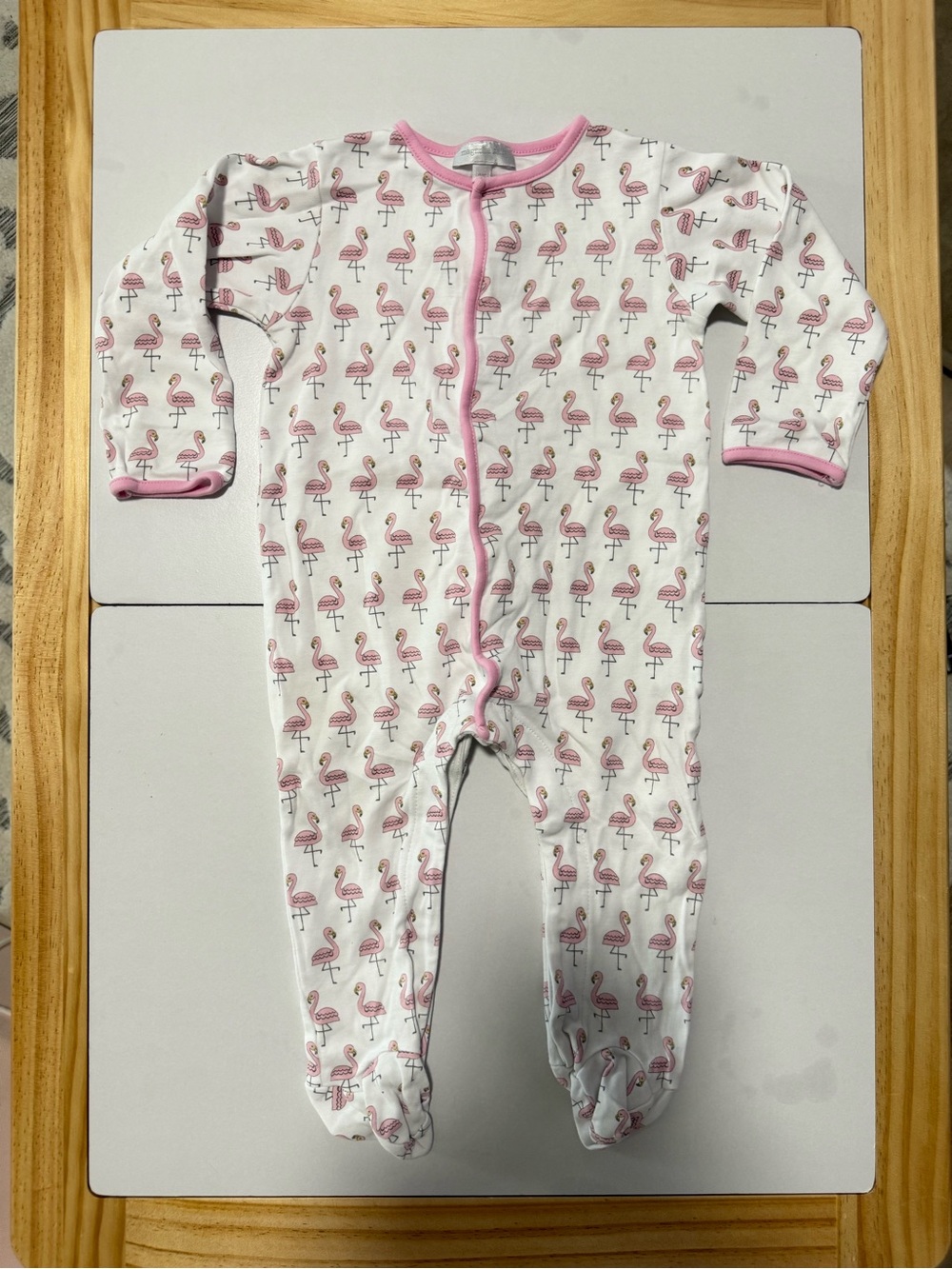 Magnolia Baby White Footed One-Piece with Pink Flamingo Print